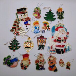 Vintage Lot of 16 Christmas Acrylic Plastic Window Sun Catcher Ornaments, Santa